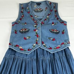 VTG 2 PC Denim Vest & Skirt Set Women's S Embroidered 80s 90s Jalapeño Peppers